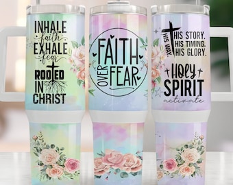 Religious 40oz PNG, 40oz Tumbler Wrap, Faith 40oz Quencher Tumbler Wrap, Christian PNG Sublimation Design, Watercolor Flowers Png gift