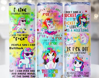 Sarcastic Unicorn Tumbler Wrap PNG, Funny Adult Humor 20oz Skinny Tumbler Sublimation, Vulgar Sayings Digital Download, Inappropriate Gag