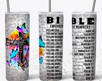 Glaube Bibel Notfallnummer, Weiß Glitter 20 OZ Skinny Tumbler - Gerade und konisch zulaufende Sublimation Wrap Design - Tumble PNG - Wrap Template