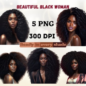 Black Women Bundle PNG, 5 Png Files, Black Girl Clipart, Melanin Girl, Black Queen png, PNG Sublimation, Digital File, Afro American Girl