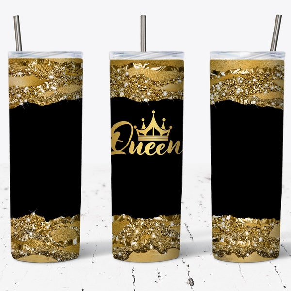 Classy Queen Tumbler Wrap, Gold Glitter png,  20 OZ Skinny Tumbler Sublimation Design, Queen Tumbler PNG,  Luxury png, fashion tumbler wrap