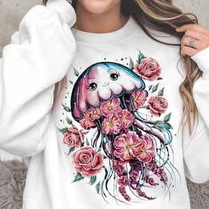 Jellyfish PNG, Floral Marine Art png, Cute Marine Life png, Watercolor Jellyfish clipart, Pastel Jellyfish, Kawaii jellyfish T-shirt design
