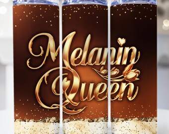 Melanine koningin bekeromslag, 20oz mager bekerontwerp, recht en taps toelopend sublimatieomslagontwerp, koffiebeker png, zwarte vrouw cadeau