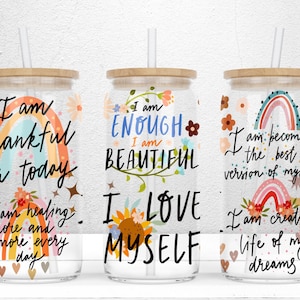 Boho Daily Reminders Libbey PNG, Positive Affirmations Glass Can, 16oz Libbey Glass Can Sublimation Design, Motivational png, Self Love PNG