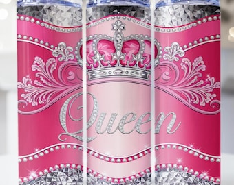 Classy Queen Diamond Glitter PNG 20oz Skinny Tumbler Sublimation Design, Pink Rhinestone Tumbler PNG, Luxury tumbler, elegant holiday png