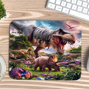 Dinosaur Mouse Pad PNG | Gaming Desk Mat Sublimation | T-Rex Jurassic Digital Download | Kids Office Mousepad | Prehistoric Computer Mat