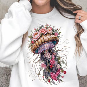 Jellyfish PNG, Floral Marine Art png, Cute Marine Life png, Watercolor Jellyfish clipart, Pastel Jellyfish, Kawaii jellyfish T-shirt design