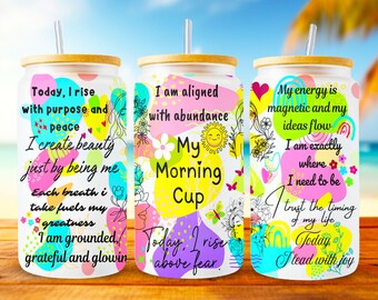 Rappels quotidiens Libbey PNG, Boîte en verre affirmations positives, Design par sublimation de canette en verre Libbey 16 oz, Santé mentale 16 oz, Cadeau amour de soi