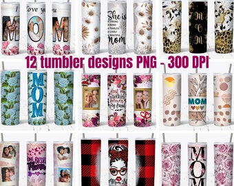 12 Mama Tumbler PNG Wrap, Personalized Photo Mom Tumbler Bundle, Mom Tumbler Wrap Bundle, 20oz Tumbler Sublimation Design, Gift for Mommy