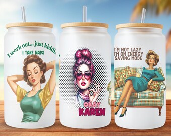 Libbey PNG sarcástica, Libbey PNG de mujer retro, diseño de lata de vidrio Libbey de 16 oz, diseños de sublimación divertidos, PNG cómico, taza sarcástica, regalo PNG divertido