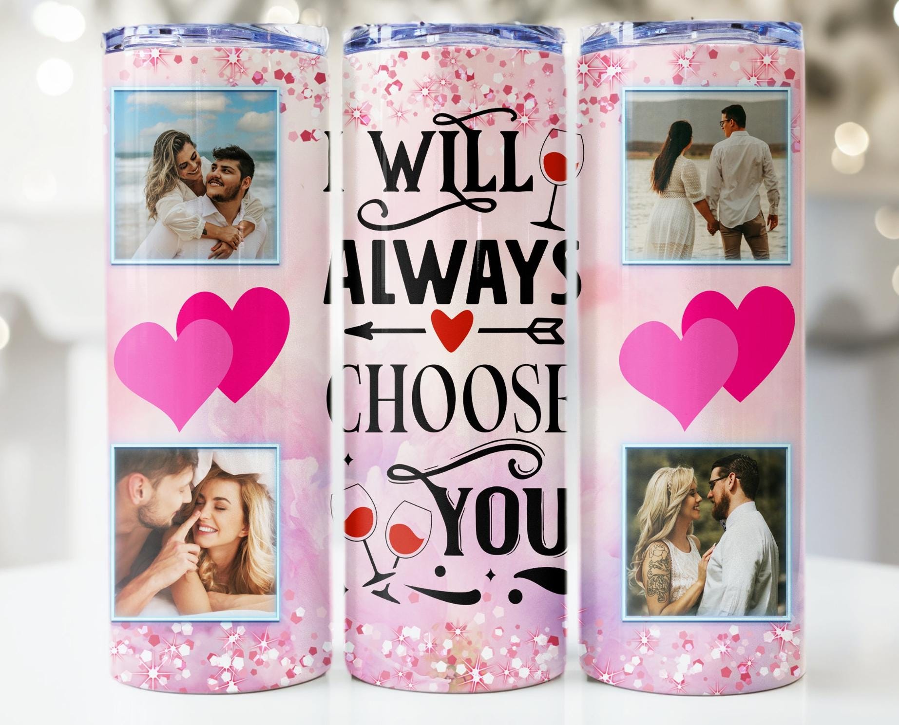 Love Story Tumbler Wrap, Love Tumbler Wrap With Picture, 4 Photo Tumbler Wrap, 20 OZ Skinny Tumbler Design Sublimation PNG, Gift for lovers