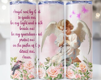 Oración del ángel de la guarda, envoltura para vaso de oración, envoltura para vaso de ángel, diseño de sublimación de vaso delgado de 20 oz, vaso religioso PNG, cristiano