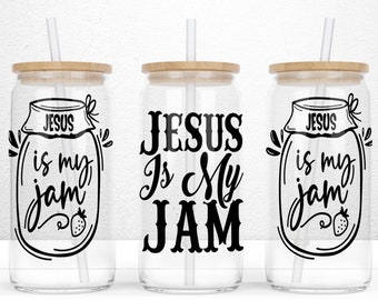 Jesus Is My Jam png, Religious Libbey PNG, 16oz Libbey Glass Can Design, Religious Sublimation png, Christian 16oz Libbey Cup PNG, Faith png