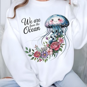 Jellyfish PNG, Floral Marine Art png, Cute Marine Life png, Watercolor Jellyfish clipart, Pastel Jellyfish, Kawaii jellyfish T-shirt design
