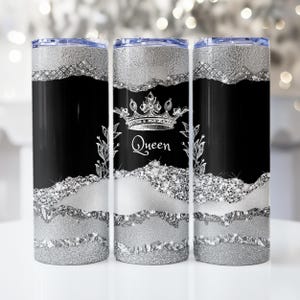 Queen Tumbler Wrap, Diamond Glitter PNG, 20oz Skinny Tumbler Wrap Design, Silver Crown png, Classy Lady Gift, Black Queen Tumbler, Melanin