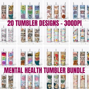 20 Mental Health Tumbler Bundle, 20oz Skinny Tumbler, Motivational Bundle PNG, Neurodiversity Tumblers Bundle, Neurospicy PNG Download