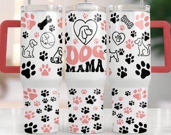 Dog mama 40oz Tumbler Wrap, 40oz Quencher Tumbler Wrap PNG Sublimation Design, Straight and Tapered, Fur mama paw, Dog paws png, dogs png