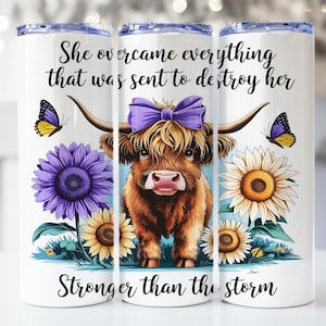 Baby Highland Cow Tumbler Wrap, 20oz Skinny Sublimation Tumbler Design, Affirmation Seamless PNG, Floral Inspiration PNG, uplifting gift
