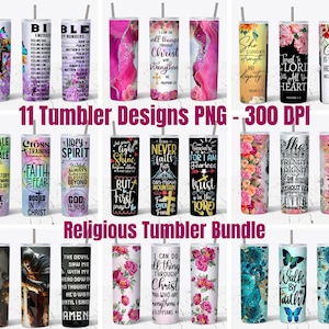 11 Religious Tumbler Bundle, 20oz Skinny Tumbler, Christian Bundle PNG Wrap, Bible Verse Religious Tumblers Bundle, PNG Instant Download