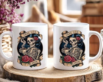 Dark Side of the Mom PNG, Funny Skull Mug Design, Sublimation Design, Tired Mom Mug, Mom Humor Graphics, Printable Mug Wrap, Coffee Mug PNG