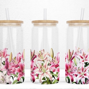 Lilies Flowers Libbey PNG, Floral Libbey PNG, 16oz Libbey Glass Can Design, Sublimation png, Lilies Tumbler Wrap, Libbey Cup, PNG Gift