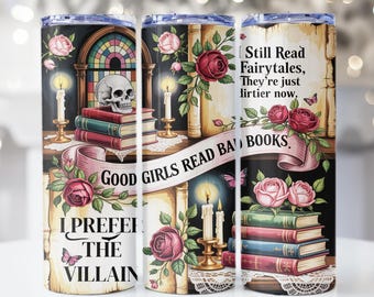 Envoltorio para vaso Dark Academia PNG, Chicas buenas leen libros malos, Regalos para lectores obscenos, Vaso delgado de 20 oz, Diseño para amantes de los libros, Regalo para amantes de los libros