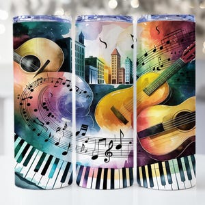 Music Note Tumbler Wrap, Music Wrap For Tumbler, Watercolor PNG, Music Notes png, 20oz Skinny Tumbler Sublimation Design, Music Lovers Gift