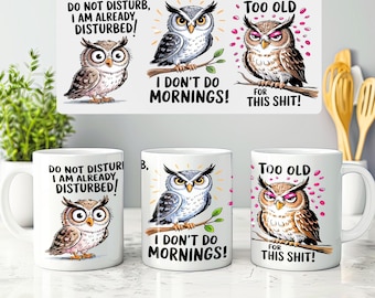 Morning Person Mug Wrap, Sarcastic Mug Wrap, Popular 15oz Funny Quote Mug Sublimation Design PNG, Funny Owl Png, Funny quotes png, Snarky