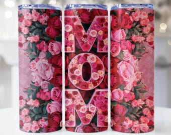 Envoltorio floral para vaso de mamá, envoltorio para vaso del Día de la Madre, envoltorio con rosas rosas, diseño delgado de sublimación de 20 oz, PNG del Día de la Madre, la mejor mamá del mundo