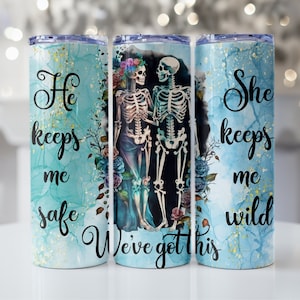 Love Story Tumbler Wrap, Skeleton Couple Tumbler Wrap, 20oz Skinny Tumbler Design Sublimation, Fun Tumbler Wrap, Gothic PNG Gift for lovers