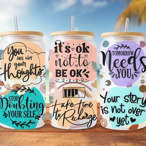 Boho tägliche Erinnerungen Libbey PNG, Positive Affirmationen Glasdose, 16 Unze Libbey Glasdose Sublimationsdesign, psychische Gesundheit 16 Unze, Selbstliebe