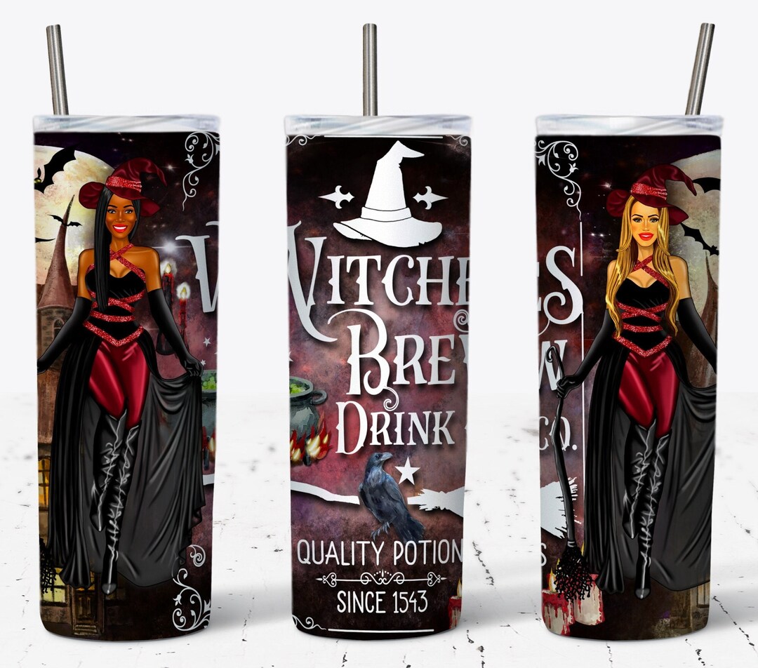 Witch Tumbler Wrap 20 Oz Skinny Design Sublimation Witches Brew PNG Bad ...