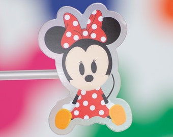 Sticker zittende pop Minnie Mouse: waterdichte vinylsticker