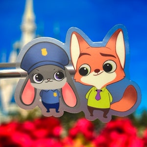 Cute and Small Judy Hopps and Nick Wilde Laptop Sticker | Disney Zootopia Planner Sticker | Nick and Judy Waterproof Sticker Vinyl Decal