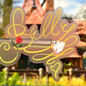 Pegatina para portátil con autógrafo de Bella / Pegatina para agenda de princesas de Disney / Pegatina de vinilo resistente al agua de La Bella y la Bestia