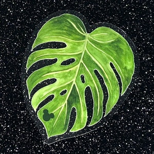 Hidden Mickey Monstera Leaf Laptop Sticker | Mickey Ears Monstera Deliciosa Planner Sticker Waterproof Sticker Vinyl Decal
