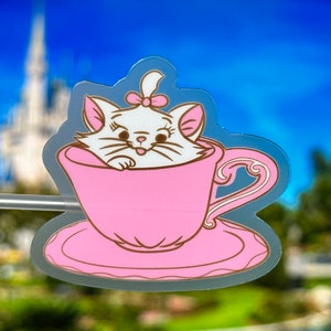 マリーとお茶会ラップトップステッカー | ディズニー おしゃれキャット プランナーステッカー | おしゃれキャット マリー 防水ステッカー ビニールデカール