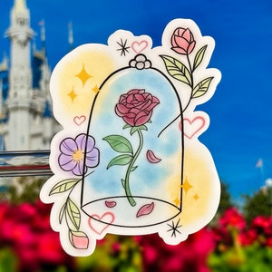Etiqueta engomada del ordenador portátil de la rosa encantada / pegatina del planificador de la Bella y la Bestia / pegatina impermeable del vinilo de la princesa Bella