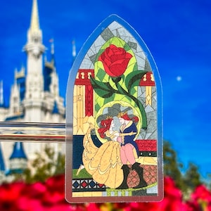 Adhesivo para portátil con mosaico de La Bella y La Bestia, Adhesivo para planificador Be Our Guest, Adhesivo de vinilo impermeable de La Bella y La Bestia