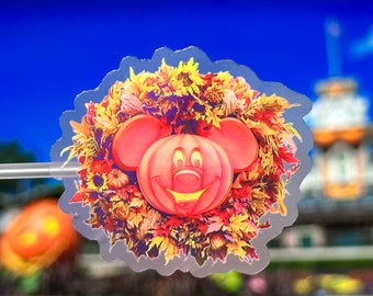Fall Mickey Pumpkin Wreath Sticker: Waterproof Vinyl Decal