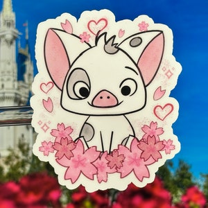 Cherry Blossom Pua Pig Laptop Sticker | Disney Moana Planner Sticker | Moana Pig Waterproof Sticker Vinyl Decal