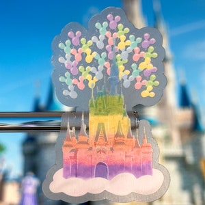 Watercolor Disney Castle Sticker | Cinderella Castle Mickey Balloon Planner Sticker | Disney World Vinyl Decal Waterproof Sticker
