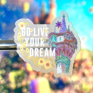 Naklejka na laptopa Tangled Live Your Dream | Naklejka na planer Disney Rapunzel | Naklejka winylowa Disney Tangled Waterproof