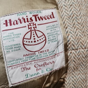Vintage Harris Tweed, 1970s Jacket by Dunn & Co. Certified Harris Tweed from the Outer Hebrides, Scotland, Handwoven Scottish Wool.