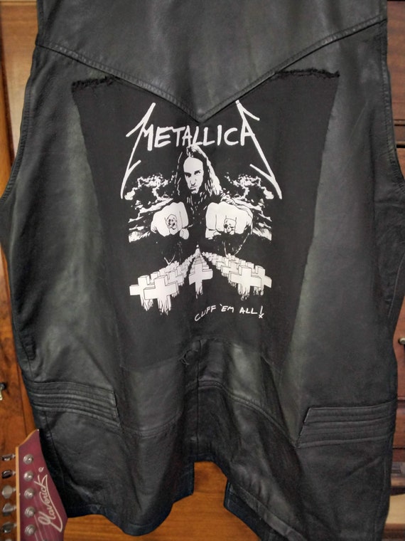 Vintage Metallica Heavy Metal Leather Vest, Cliff… - image 10