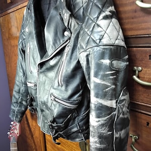 Real Biker Leather Jacket, Vintage Frank Thomas, Road Warrior, 1990s Motorcycle Jacket, Well Worn, Crash Damage, Road Rash, British Rocker