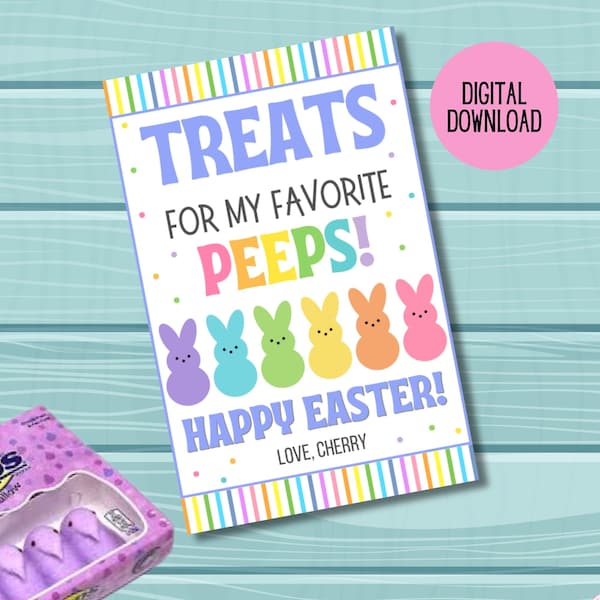 Easter Peeps Gift Tag, Behandel voor mijn favoriete piepgeluiden, Easter Basket, Marshmallow Peeps tag voor school, klas, kantoorvrienden, buren, familie