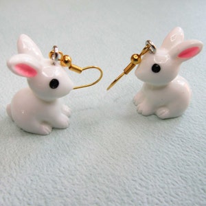 Cute little bunny dangly drop earrings for women /Cute and Quirky/ fun earrings Jewellery / white rabbit / Easter