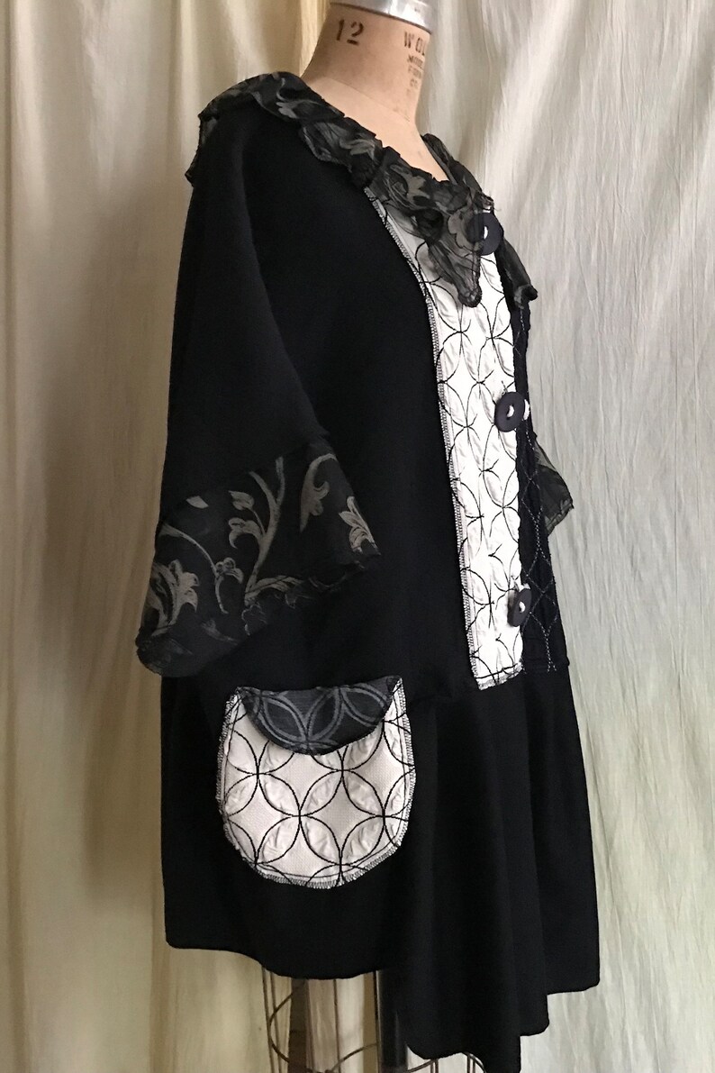 3 button Black ivory fancy knit duster image 4