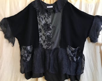 3 button gray black knit mix duster